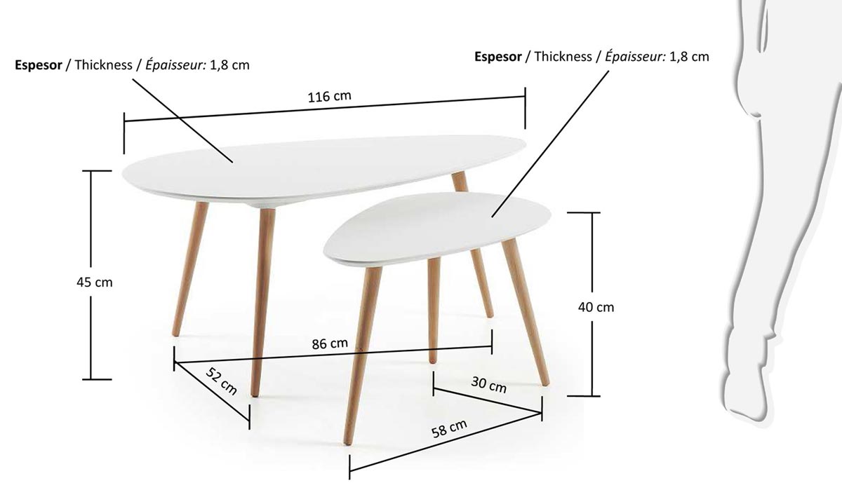 LABEL51 Tavolino Angolare Saria 44x53 cm Bianco