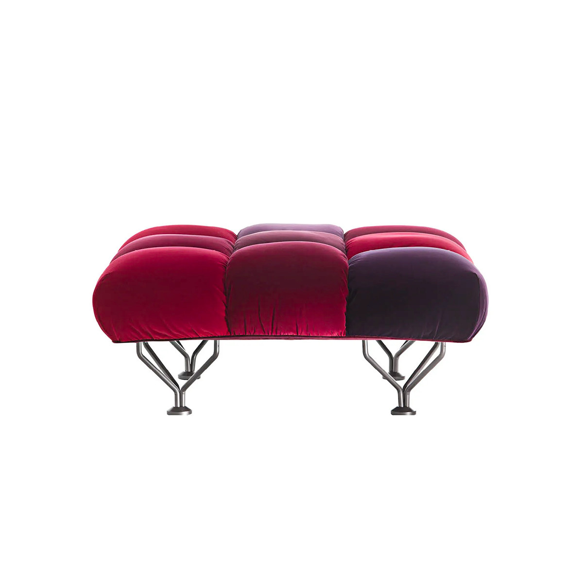 Driade 33 Cuscini Pouf rosso, bordeaux, viola e acciaio