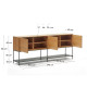 Credenza Vedrana 3 ante impiallacciate rovere e gambe in acciaio nero 195 x 80 cm Kave Home dimensioni