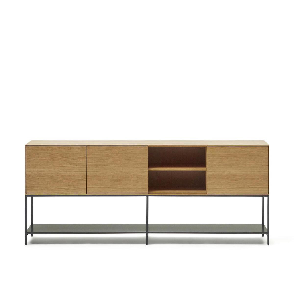 Credenza Vedrana 3 ante impiallacciate rovere e gambe in acciaio nero 195 x 80 cm