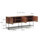 Credenza Vedrana 3 ante impiallacciate noce e gambe in acciaio nero 195 x 80 cm Kave Home dimensioni