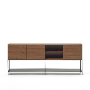 Credenza Vedrana 3 ante impiallacciate noce e gambe in acciaio nero 195 x 80 cm