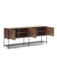 Credenza Vedrana 3 ante impiallacciate noce e gambe in acciaio nero 195 x 80 cm Kave Home dettaglio