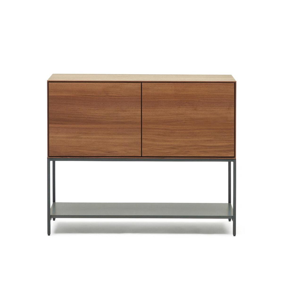 Credenza Vedrana 2 ante impiallacciate noce e gambe in acciaio nero 97,5 x 80 cm