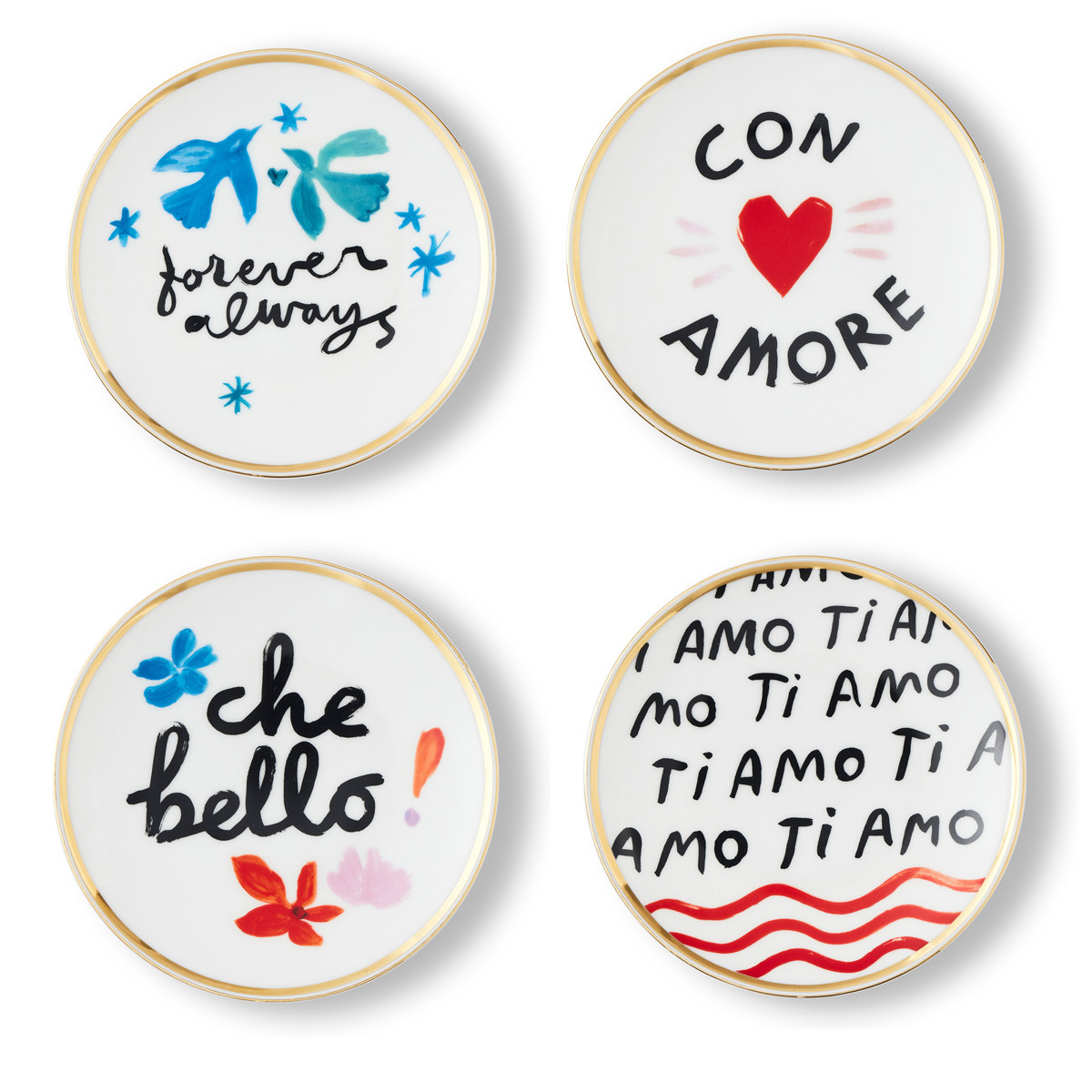 Con Amore Set 4 Piattini Ø 17  Ti amo, Forever Always, Con Amore, Che bello Bitossi Home