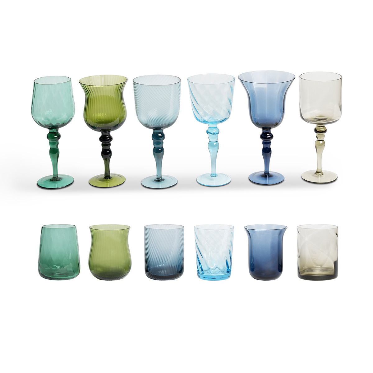 Diseguale Set 6 calici Vino + Set 6 tumbler Blu-Verde Bitossi Home