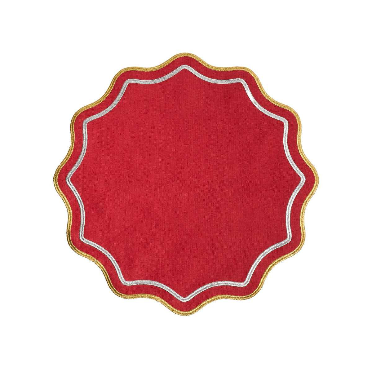 Smerlo Set 2 Tovagliette Rosso bordo oro lurex ricamo argento lurex Bitossi Home